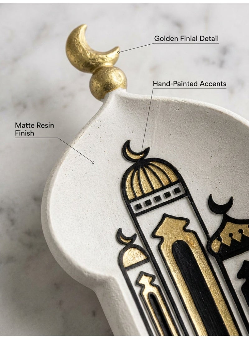 Tanseeq تمثال مسجد أنيق باللونين الأبيض والذهبي من الراتنج لتزيين المنزل العصري في رمضان، زينة طاولة إسلامية، هدية عيد مبارك، لمسة هلال للمنازل المسلمة - 1 قطعة - Image 5